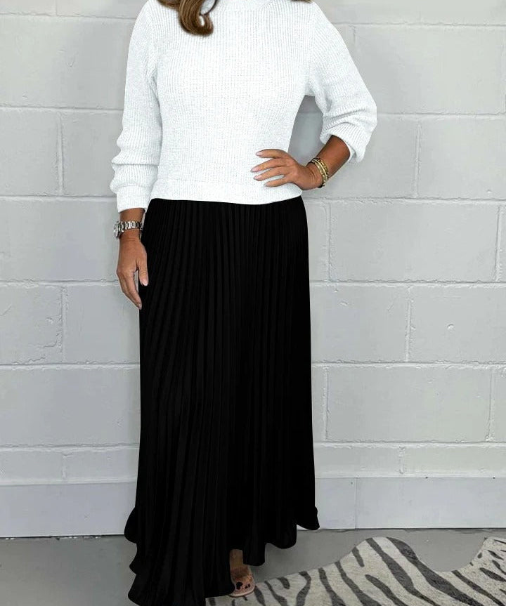 Camilla™ | Elegant maxikjole med strikoverdel og plisseret nederdel