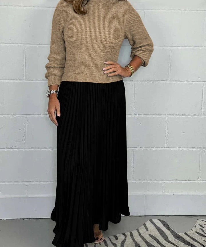 Camilla™ | Elegant maxikjole med strikoverdel og plisseret nederdel