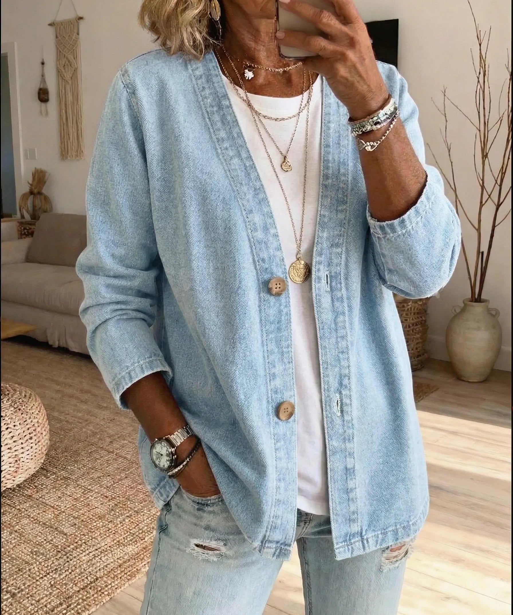 Ditte | Denim Skjortejakke med Knapper