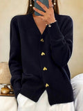 Alma™ – Sort cardigan med gyldne hjerteknapper