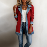 Susanne | Ribstrikket Cardigan-jakke med Denimdetaljer