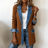 Susanne | Ribstrikket Cardigan-jakke med Denimdetaljer